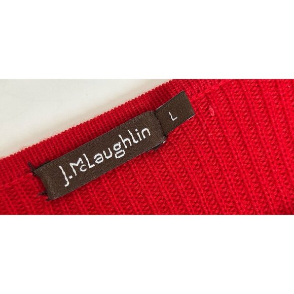 J. Mclaughlin Merino Wool Sweater Top Red ruffled sleeves Size Large - Picture 9 of 10